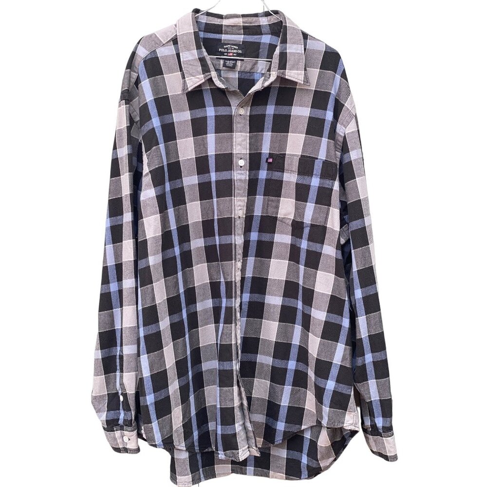 Polo Jeans Co Ralph Lauren Men Sz XXL Plaid Flannel Shirt Flag Tag